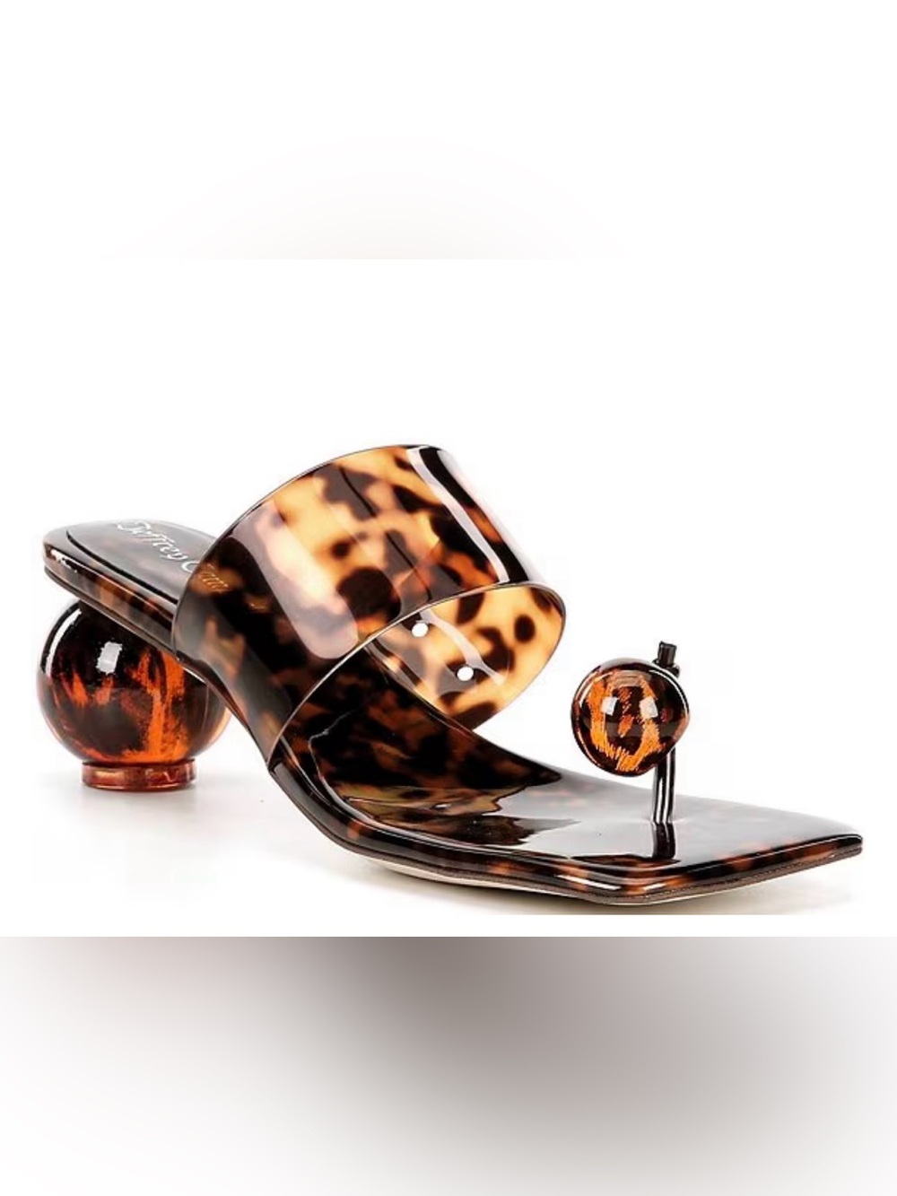 Jeffrey Campbell Latus Tortoise Print Vinyl Toe Post Ball Heel Sandals Size 9M